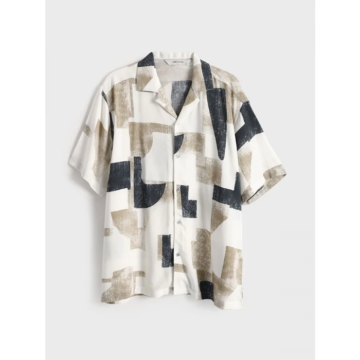 LCW Vision Bej Regular Fit Kısa Kollu Desenli Erkek Gömlek