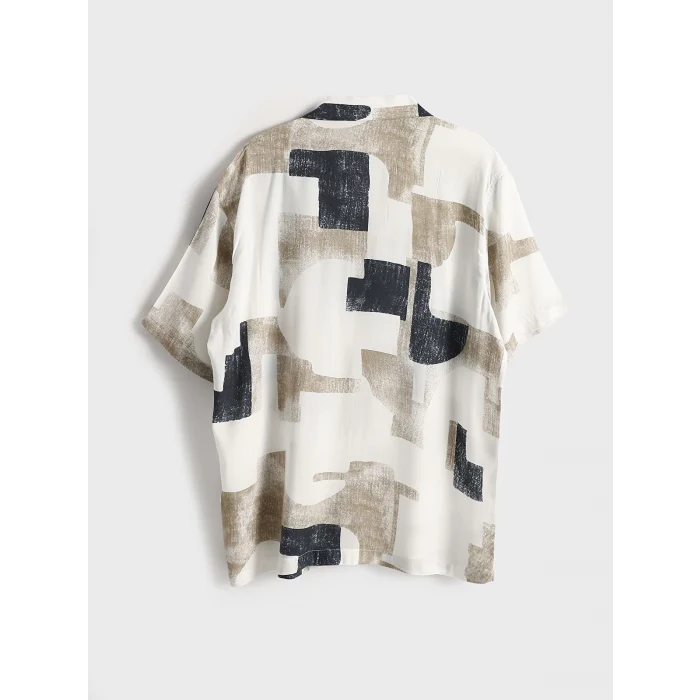 LCW Vision Bej Regular Fit Kısa Kollu Desenli Erkek Gömlek