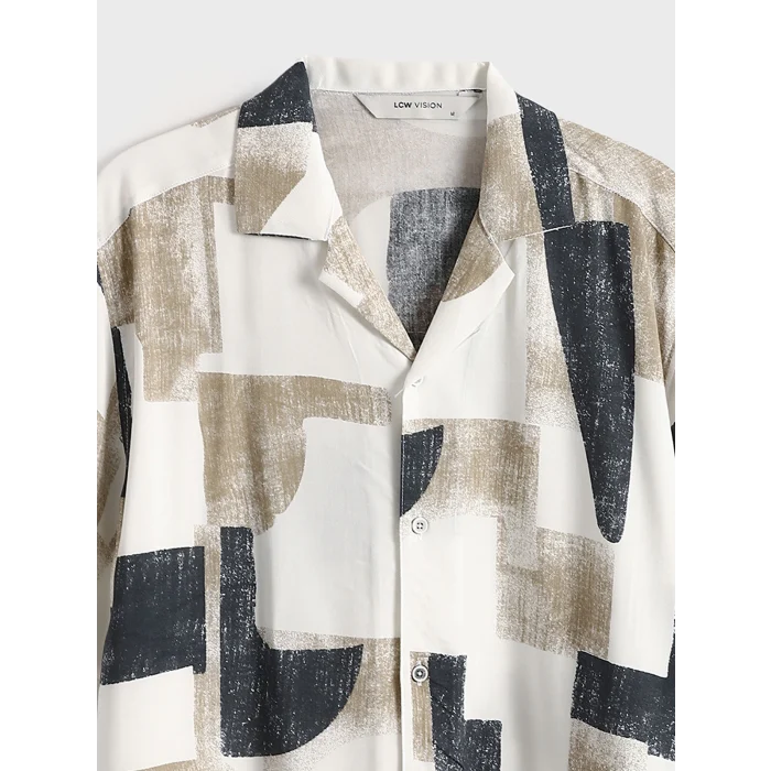 LCW Vision Bej Regular Fit Kısa Kollu Desenli Erkek Gömlek