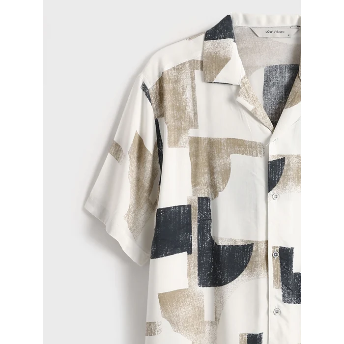 LCW Vision Bej Regular Fit Kısa Kollu Desenli Erkek Gömlek