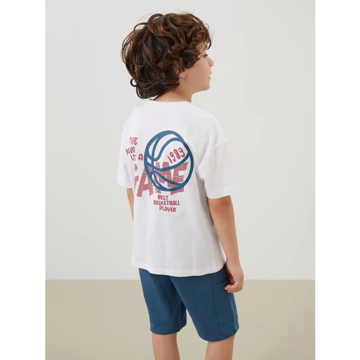 LCW Kids Beyaz Bisiklet Yaka Erkek Bebek Tişört ve Şort 2li