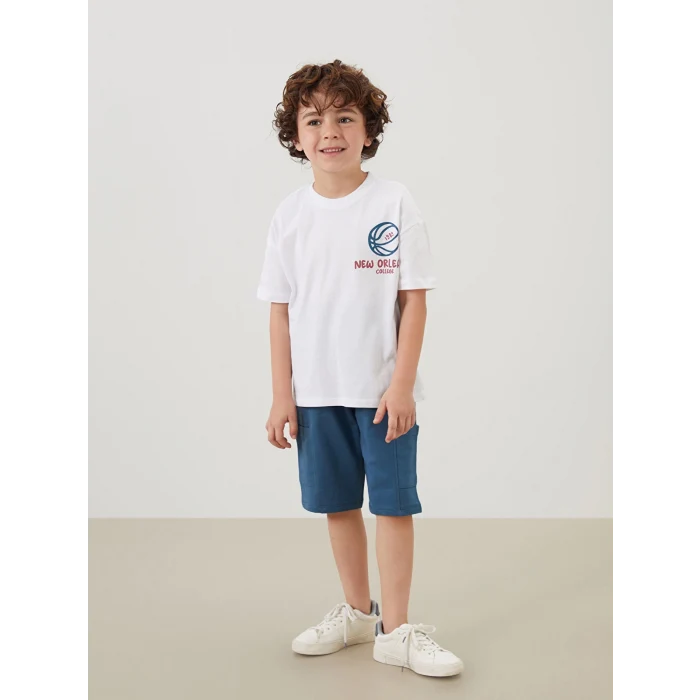 LCW Kids Beyaz Bisiklet Yaka Erkek Bebek Tişört ve Şort 2li