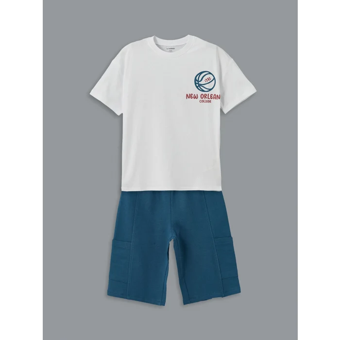 LCW Kids Beyaz Bisiklet Yaka Erkek Bebek Tişört ve Şort 2li