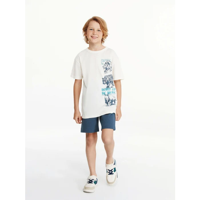 LCW Kids Ekru Bisiklet Yaka Erkek Çocuk Tişört ve Şort