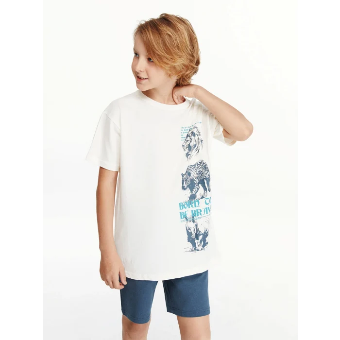 LCW Kids Ekru Bisiklet Yaka Erkek Çocuk Tişört ve Şort