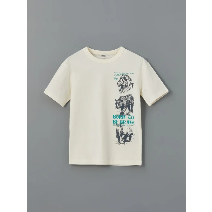 LCW Kids Ekru Bisiklet Yaka Erkek Çocuk Tişört ve Şort