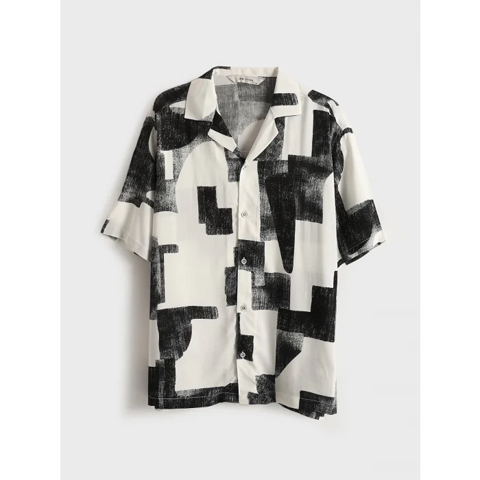 LCW Vision Beyaz Regular Fit Kısa Kollu Desenli Erkek Gömlek