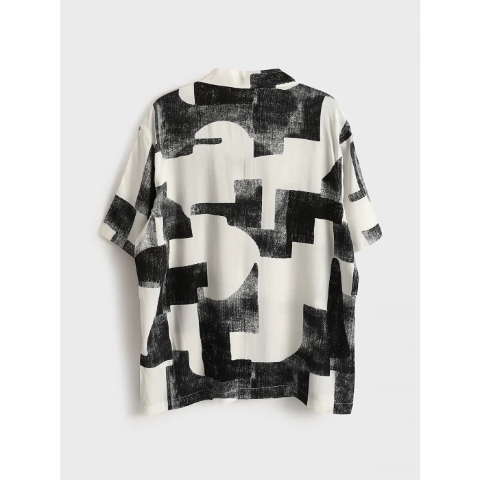 LCW Vision Beyaz Regular Fit Kısa Kollu Desenli Erkek Gömlek