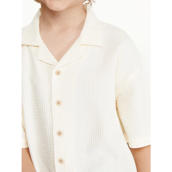 LCW Kids Ekru Kısa Kollu Dokulu Erkek Çocuk Gömlek