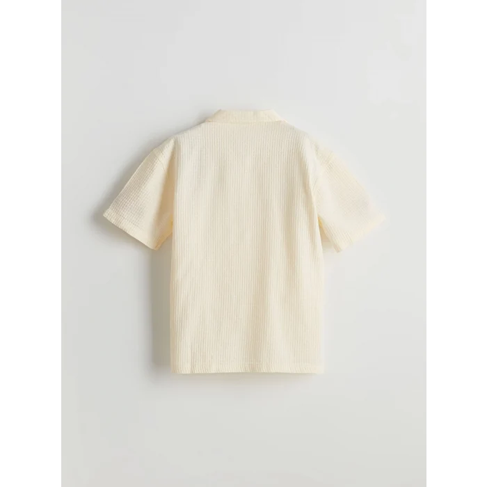 LCW Kids Ekru Kısa Kollu Dokulu Erkek Çocuk Gömlek