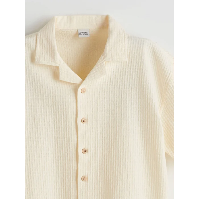 LCW Kids Ekru Kısa Kollu Dokulu Erkek Çocuk Gömlek
