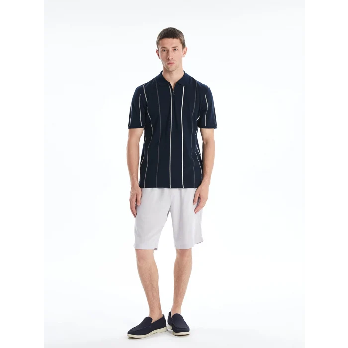 LCW Vision Lacivert Polo Yaka Kısa Kollu Çizgili Pike Erkek Tişört