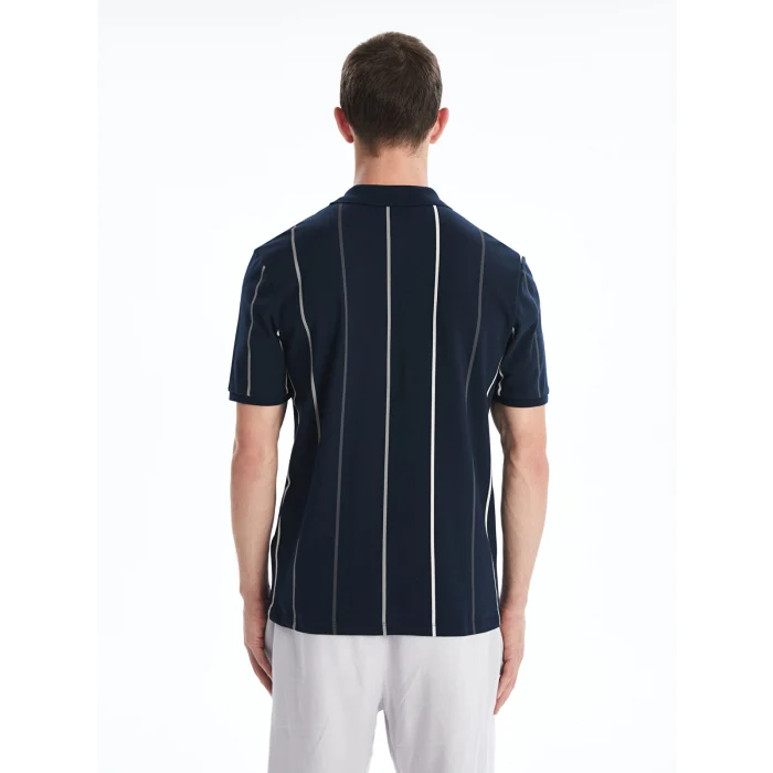LCW Vision Lacivert Polo Yaka Kısa Kollu Çizgili Pike Erkek Tişört