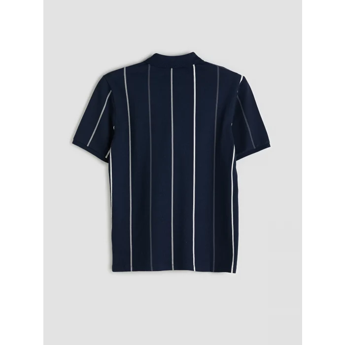 LCW Vision Lacivert Polo Yaka Kısa Kollu Çizgili Pike Erkek Tişört