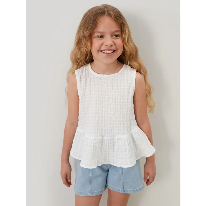 LCW Kids Beyaz Arkası Düğmeli Kız Çocuk Bluz