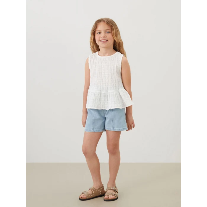 LCW Kids Beyaz Arkası Düğmeli Kız Çocuk Bluz