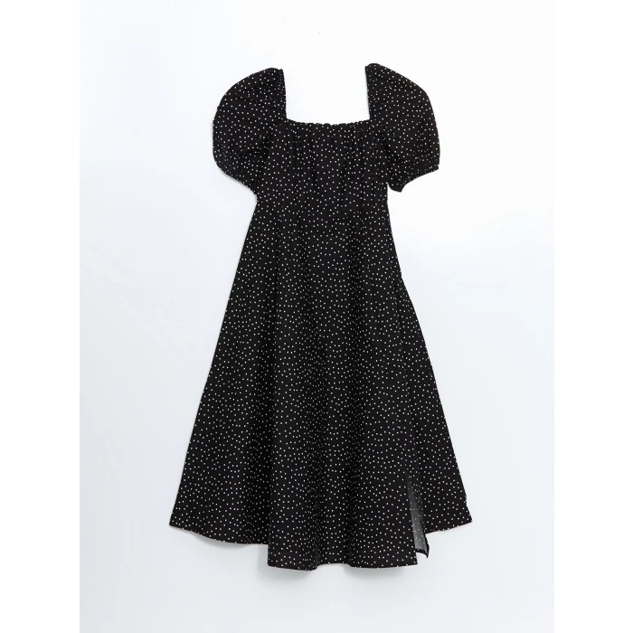 XSIDE Siyah Kare Yaka Puantiyeli Kadın Elbise