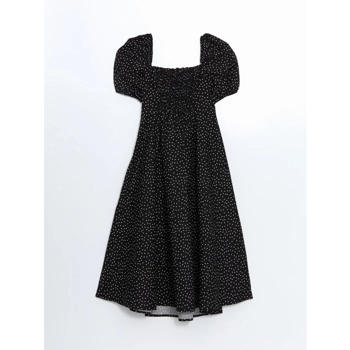 XSIDE Siyah Kare Yaka Puantiyeli Kadın Elbise