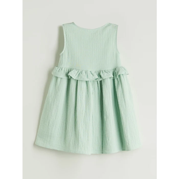LCW Kids Yeşil Önden Düğmeli Müslin Kız Çocuk Elbise