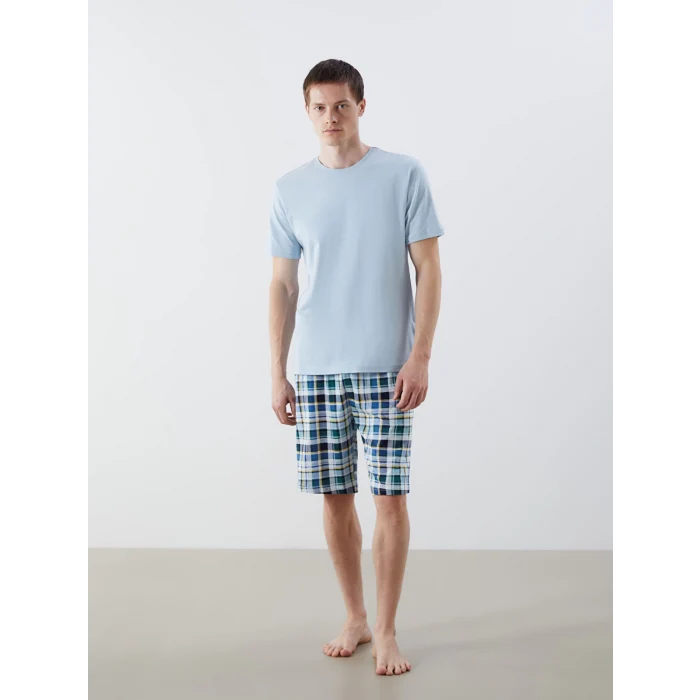 LC WAIKIKI Mavi Standart Kalıp Erkek Şortlu Pijama Takımı