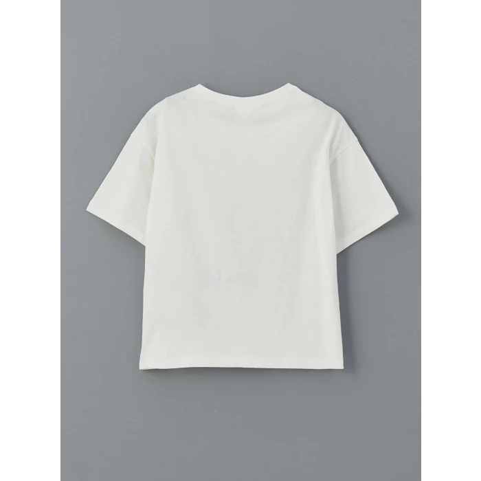 LCW Kids Beyaz Bisiklet Yaka Çiçekli Kız Çocuk Şortlu Pijama Takımı