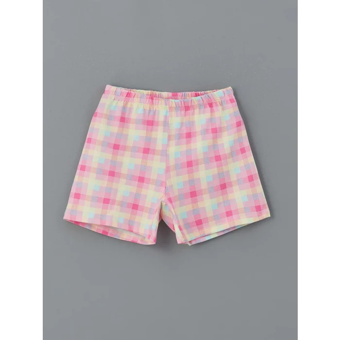 LCW Kids Beyaz Bisiklet Yaka Çiçekli Kız Çocuk Şortlu Pijama Takımı