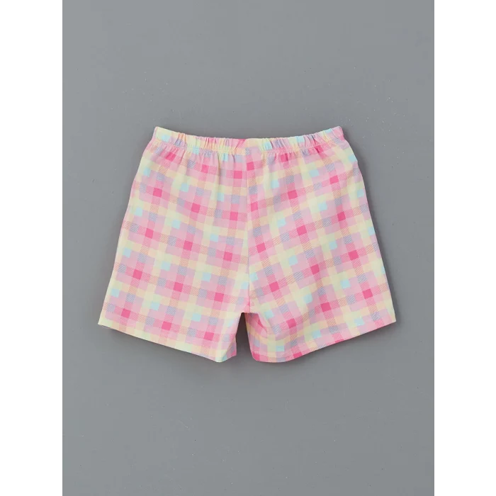 LCW Kids Beyaz Bisiklet Yaka Çiçekli Kız Çocuk Şortlu Pijama Takımı