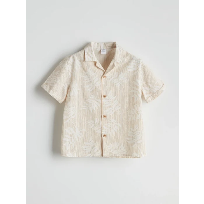 LCW Kids Bej Resort Yaka Baskılı Erkek Çocuk Gömlek