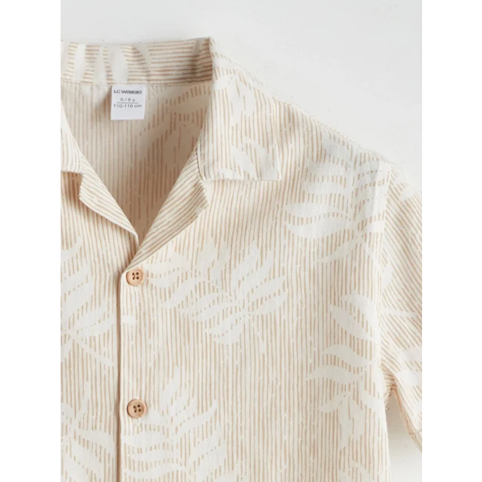 LCW Kids Bej Resort Yaka Baskılı Erkek Çocuk Gömlek