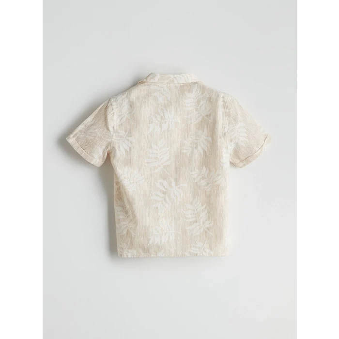 LCW Kids Bej Resort Yaka Baskılı Erkek Çocuk Gömlek