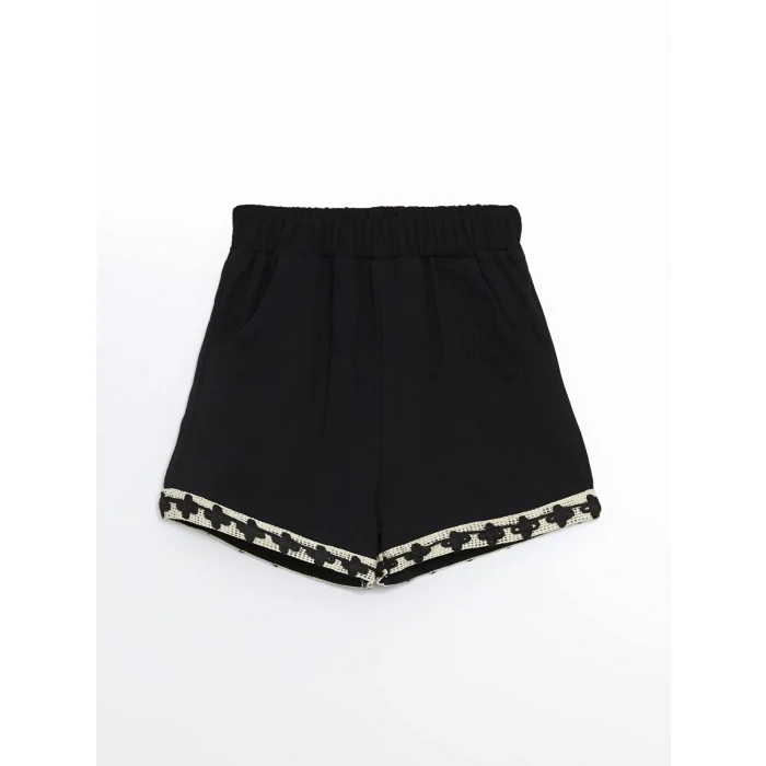 LCW Kids Ekru Nakışlı Kız Çocuk Tişört ve Şort 2li