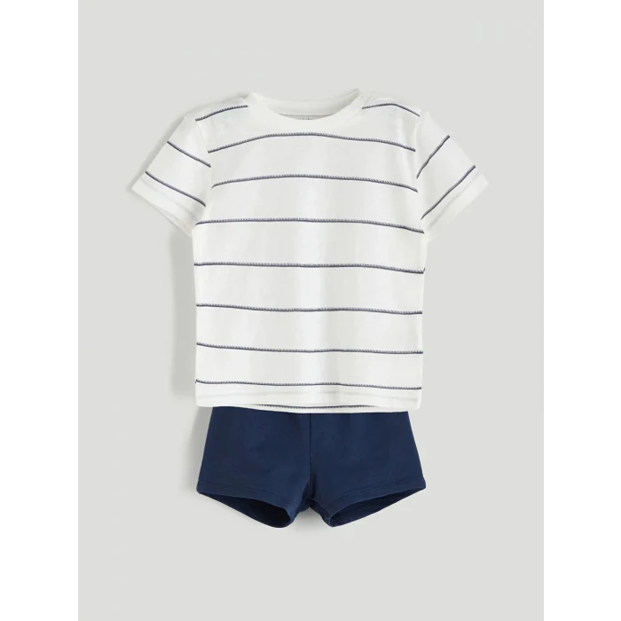 LCW baby Ekru Çizgili Erkek Bebek Tişört ve Şort 2li