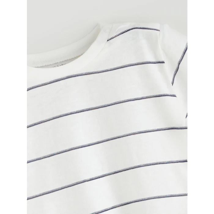 LCW baby Ekru Çizgili Erkek Bebek Tişört ve Şort 2li