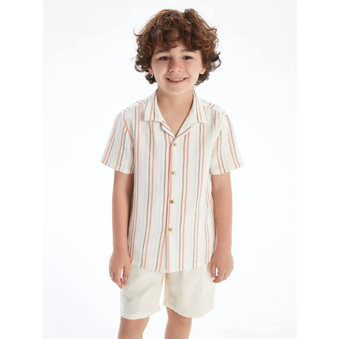 LCW baby Bej Pamuklu Çizgili Erkek Çocuk Gömlek