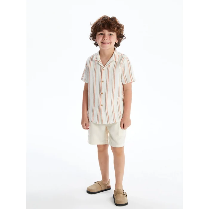 LCW baby Bej Pamuklu Çizgili Erkek Çocuk Gömlek