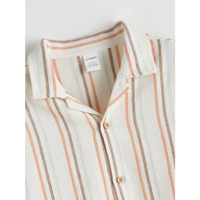 LCW baby Bej Pamuklu Çizgili Erkek Çocuk Gömlek