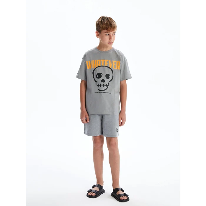 LCW Kids Gri Bisiklet Yaka Erkek Çocuk Tişört