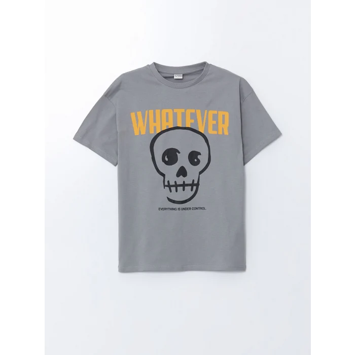 LCW Kids Gri Bisiklet Yaka Erkek Çocuk Tişört