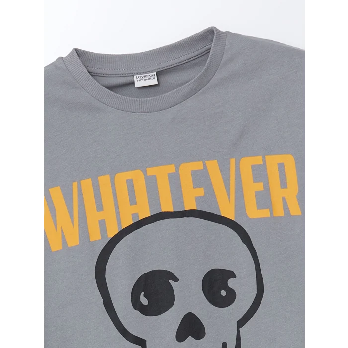 LCW Kids Gri Bisiklet Yaka Erkek Çocuk Tişört