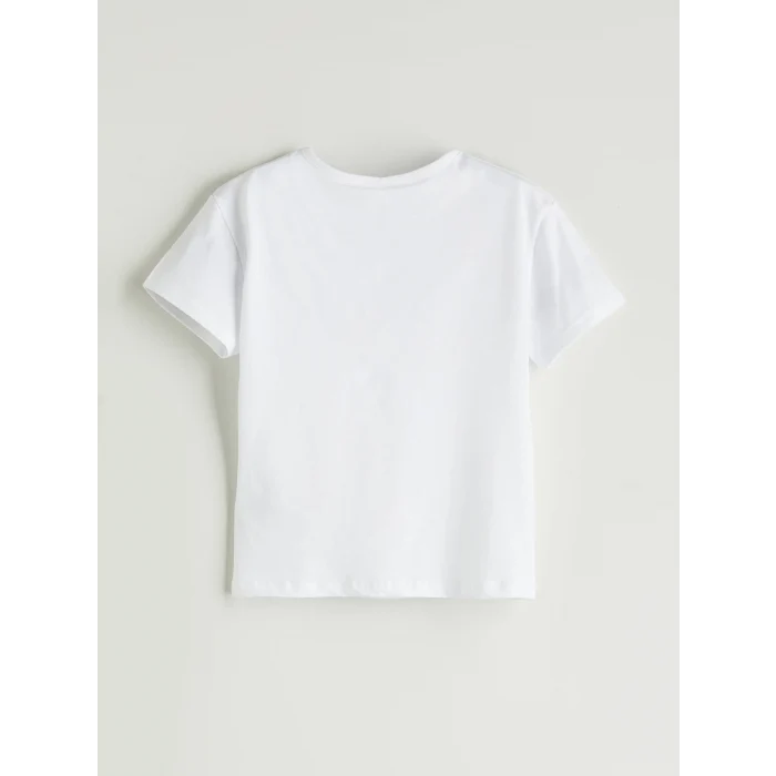 LCW Kids Beyaz Bisiklet Yaka Baskılı Kız Çocuk Tişört ve Tayt 2li