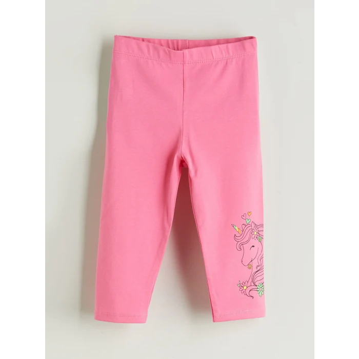 LCW Kids Beyaz Bisiklet Yaka Baskılı Kız Çocuk Tişört ve Tayt 2li