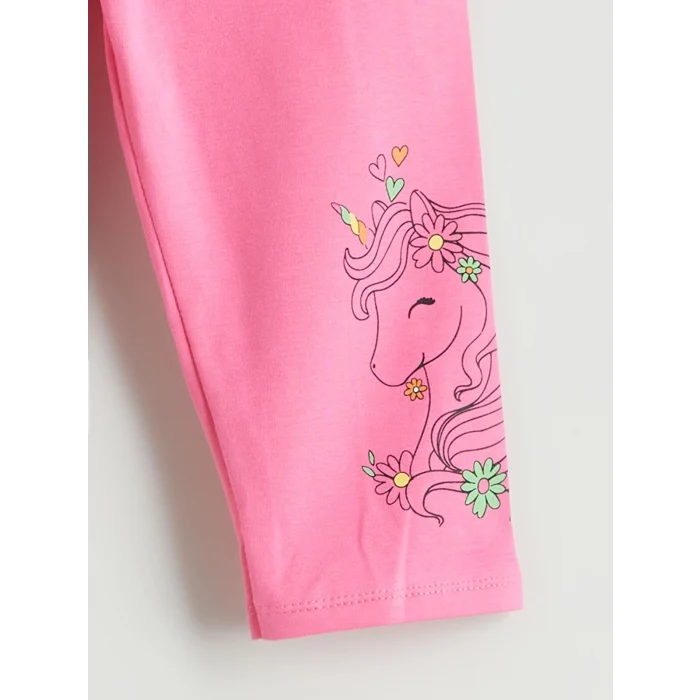 LCW Kids Beyaz Bisiklet Yaka Baskılı Kız Çocuk Tişört ve Tayt 2li