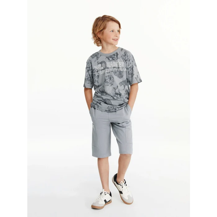 LCW Kids Gri Beli Lastikli Basic Erkek Çocuk Kargo Şort