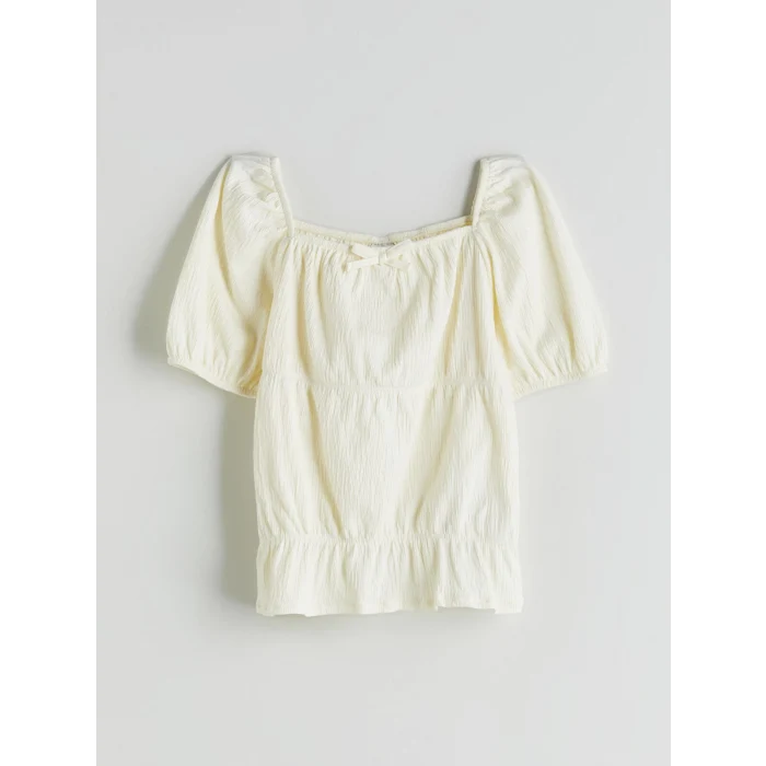 LCW Kids Ekru Kare Yaka Kız Çocuk Tişört