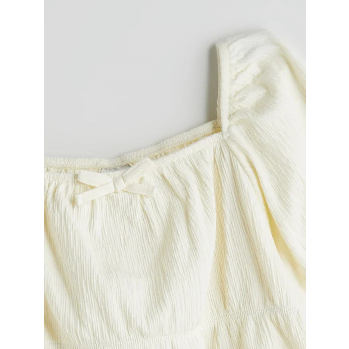 LCW Kids Ekru Kare Yaka Kız Çocuk Tişört