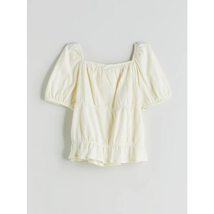 LCW Kids Ekru Kare Yaka Kız Çocuk Tişört