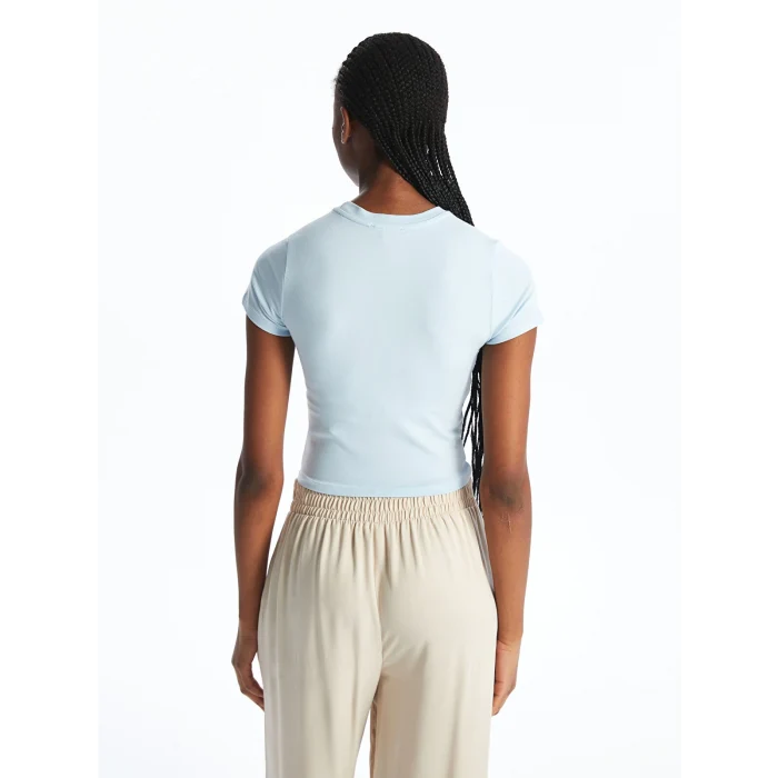 XSIDE Mavi Bisiklet Yaka Köpek Baskılı Kadın Crop