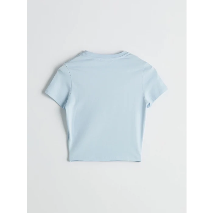 XSIDE Mavi Bisiklet Yaka Köpek Baskılı Kadın Crop