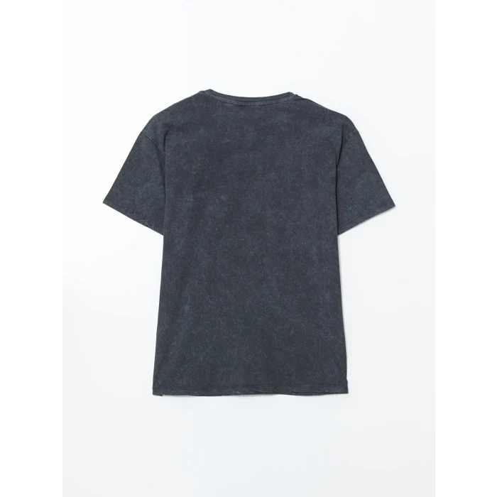 XSIDE Antrasit Bisiklet Yaka Çiçekli Kadın Tişört