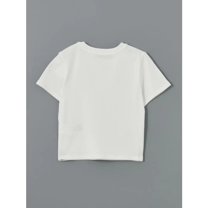 XSIDE Ekru Bisiklet Yaka Baskılı Crop